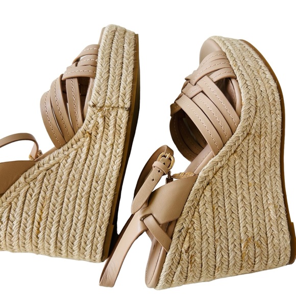 COACH Beige Dottie Open Toe Ankle Strap Wedge Espadrille Sandals Size 6 - Picture 9 of 16